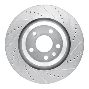 Audi A6 Brake Rotor (1) - Rear Right - R1 Concepts - Drilled & Slotted - Silver - `05-`11